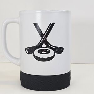 Tim Hortons Hockey Mug 16 Oz Hockey Sticks Donut Graphic White Black NWOT